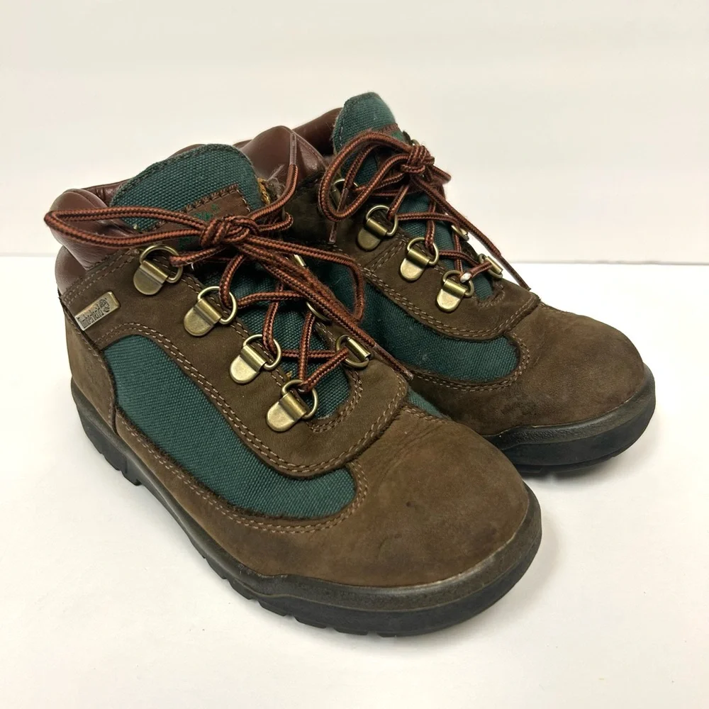 Timberland Youth Field Boot Sz 1 Brown Green Outdoor Waterproof Hiking Shoes